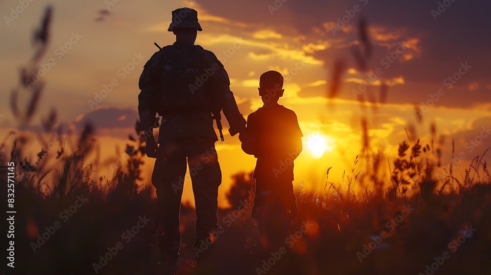 Father and son holding hands at sunset. Father and son holding hands at sunset.