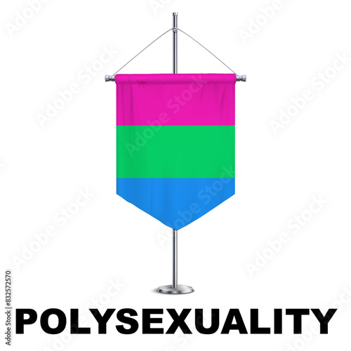 Polysexuality Pride Medieval Vertical Flag Vector - Symbol of Gender Diversity with its unique grayscale palette and vibrant green accent. Perfect for inclusivity campaigns and awareness events.