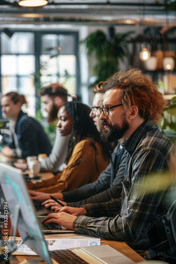a diverse group of colleagues working together in a creative, open-plan office a diverse group of colleagues working together in a creative, open-plan office