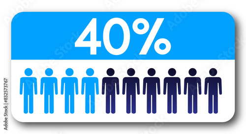 40 percent people icon vector graphic, Man pictogram concept,40-100. Vector Male Icon and 40% Symbol