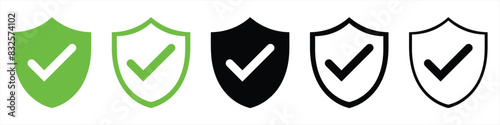 Shield check mark icon. Security shield protection icon with tick symbol. Protection approve sign.