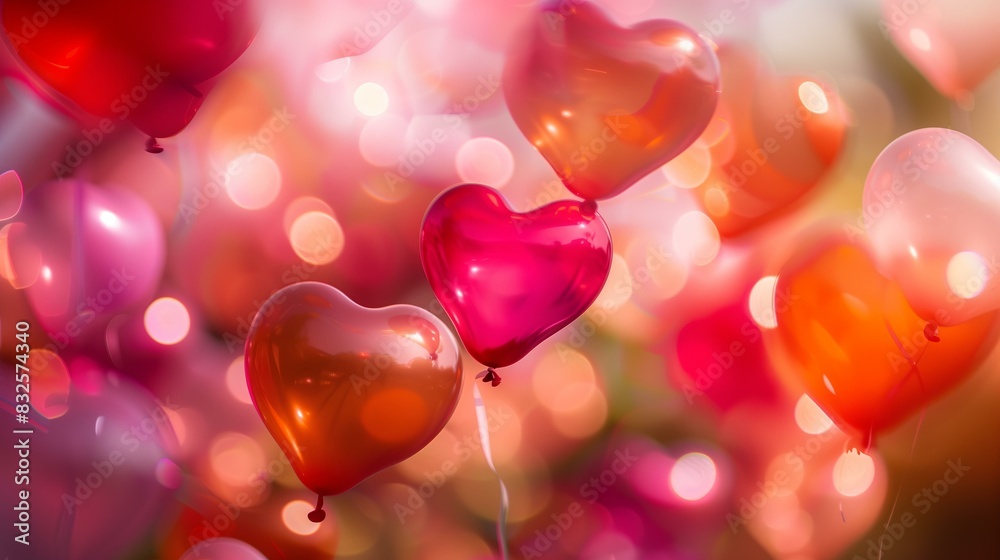 motion blur, heart shape balloons in motion, pink, red, orange colors motion blur, heart shape balloons in motion, pink, red, orange colors