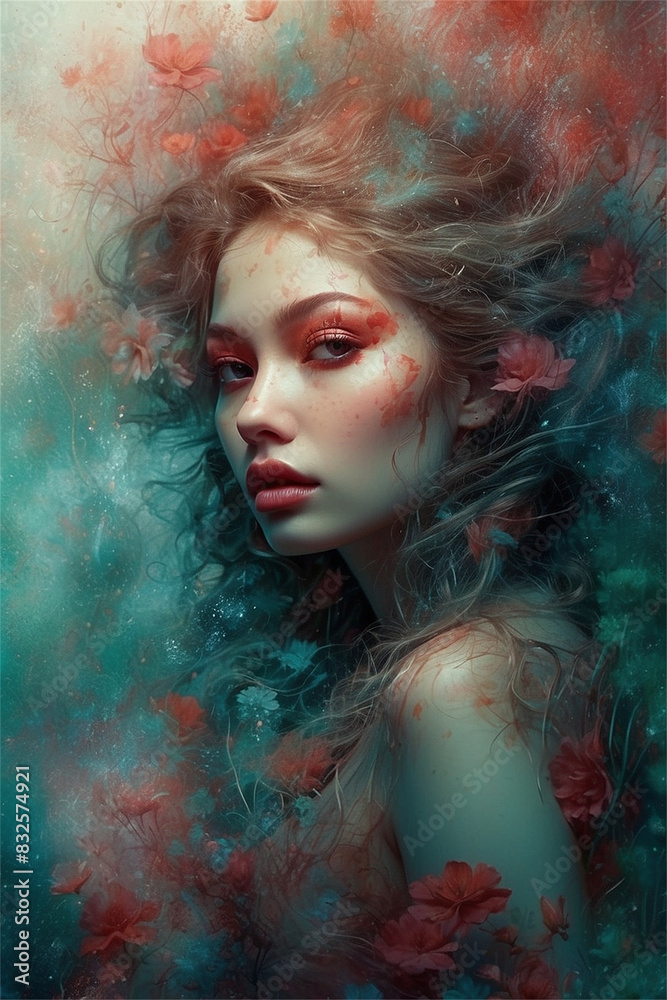 Dreamy Portrait of Woman with Floral Elements Dreamy Portrait of Woman with Floral Elements