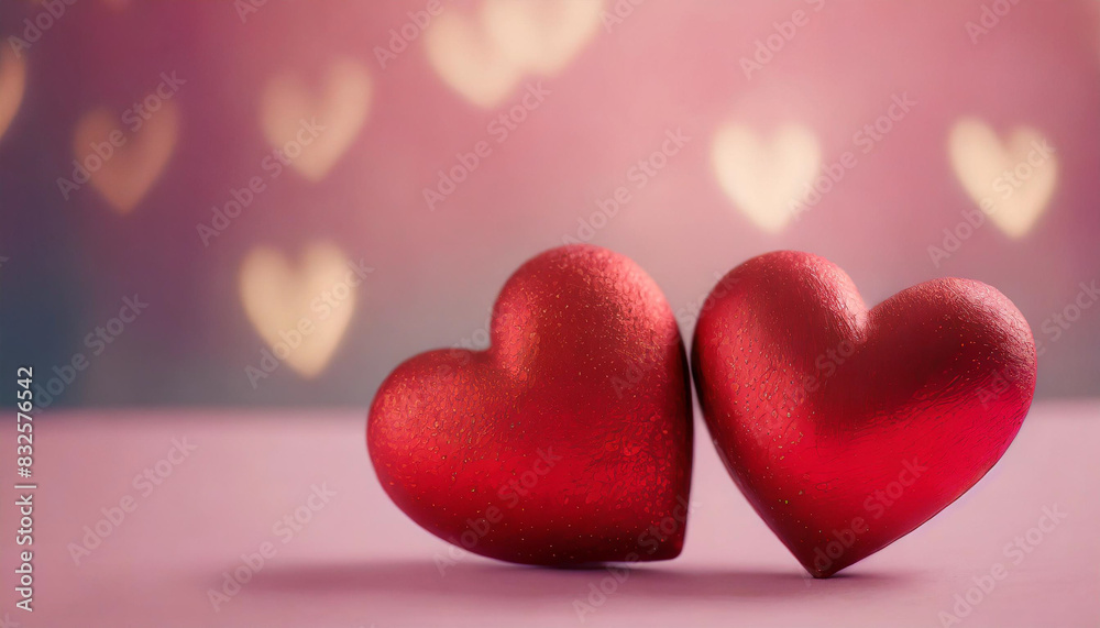 Two red hearts on a blurred pastel pink background with space for text, symbolizing love, romance, and connection. The soft focus enhances the feeling of warmth and affection Two red hearts on a blurred pastel pink background with space for text, symbolizing love, romance, and connection. The soft focus enhances the feeling of warmth and affection