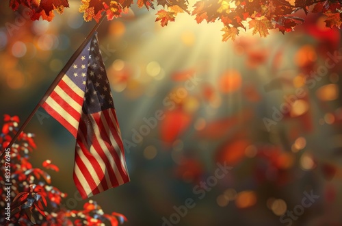 3D illustration of American flag with bookeh background. Independence day of america, United States America, memorial day, banner, celebrating, illustration.