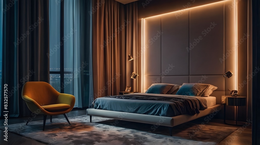 Fototapeta premium modern and minimal bedroom interior design, contemporary interior design, 3D render, cinematic lighting