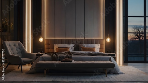 modern and minimal bedroom interior design, contemporary interior design, 3D render, cinematic lighting © ZADpro