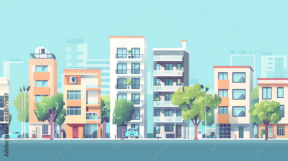 Obraz premium urban development progress flat design front view modern theme animation colored pastel.