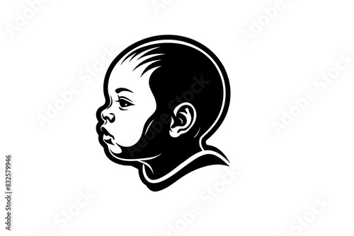 baby-face-silhouette-sideways-logo on black-and-white-background vector illustration