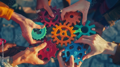 The Hands Holding Colorful Gears photo