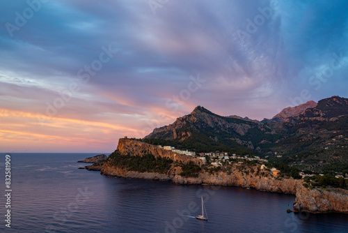 Cap de Sa Creu cape sunset view, Port de Soller, Sierra de Tramontana mountains, Majorca, Balearic Islands, Spain photo