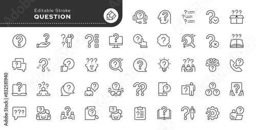 Question line icon set. Problem, confusion, asking and questioning, question mark. Outline vector icon in linear style. Conceptual pictogram collection.	