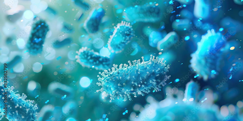 Azure Bacterial Cell Wall Composition: Close-up view of azure-colored bacterial cell walls and their structural components, influencing virulence and antibiotic susceptibility Azure Bacterial Cell Wall Composition: Close-up view of azure-colored bacterial cell walls and their structural components, influencing virulence and antibiotic susceptibility