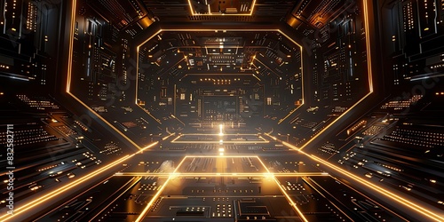 a image of a futuristic sci - fi space station with a yellow light photo