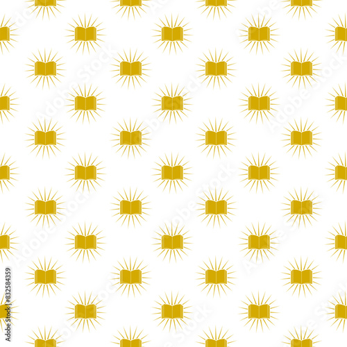 Book and sun icon seamless pattern on white