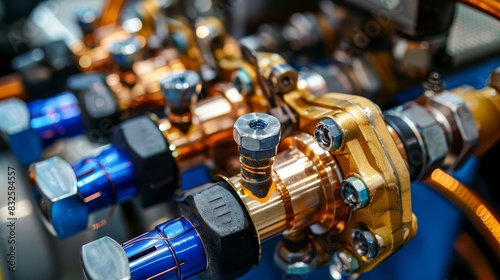 Precision and importance of a hydraulic pump with copper tubing, controlling fluid flow in hydraulic systems. Perfect for industrial and engineering themes