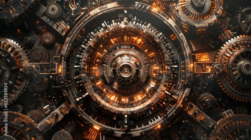 Steampunk retro-futuristic machinery background with intricate gears and industrial elements, banner photo