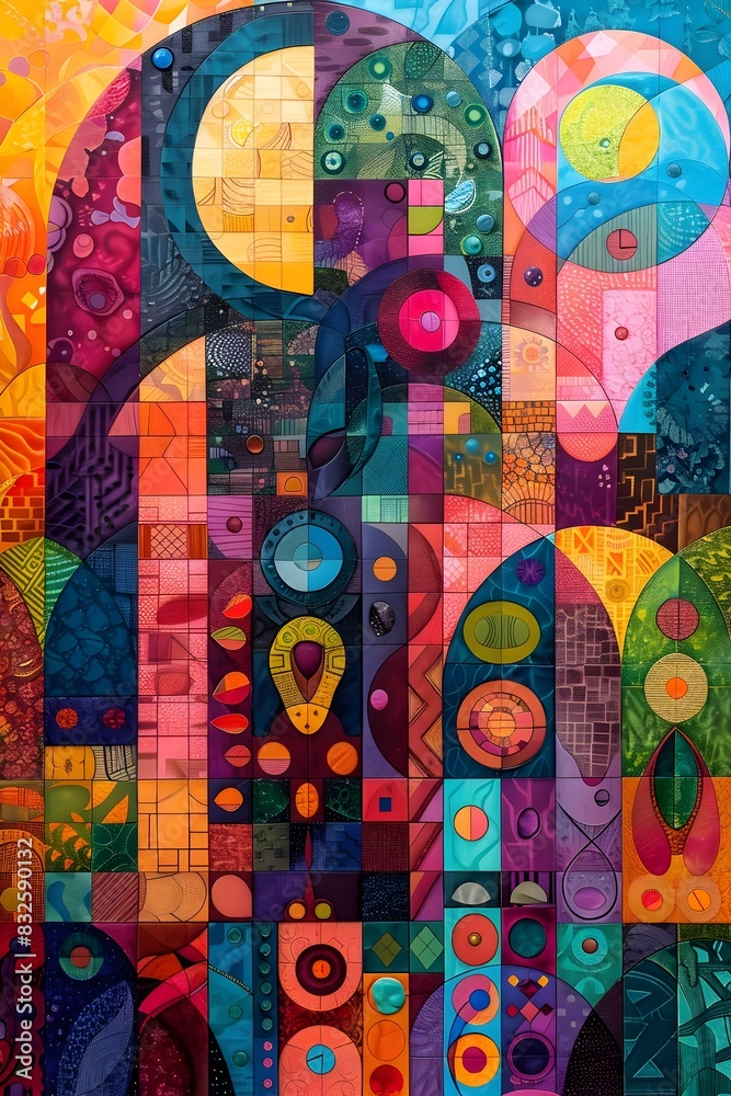 Obraz premium Vibrant Abstract Painting Celebrating the Rich Tapestry of Ramadan and Eid Traditions