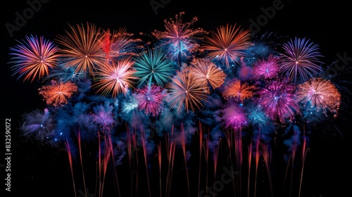 Colorful abstract fireworks on a black background photo