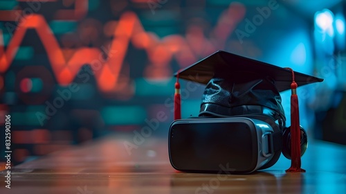 Virtual Reality Headset with Graduation Cap Symbolizing Immersive Learning and Future Possibilities