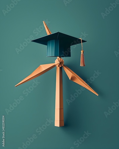 Wind Turbine Crowned with Graduate Cap A Symbol of Sustainable Engineering and Renewable Energy