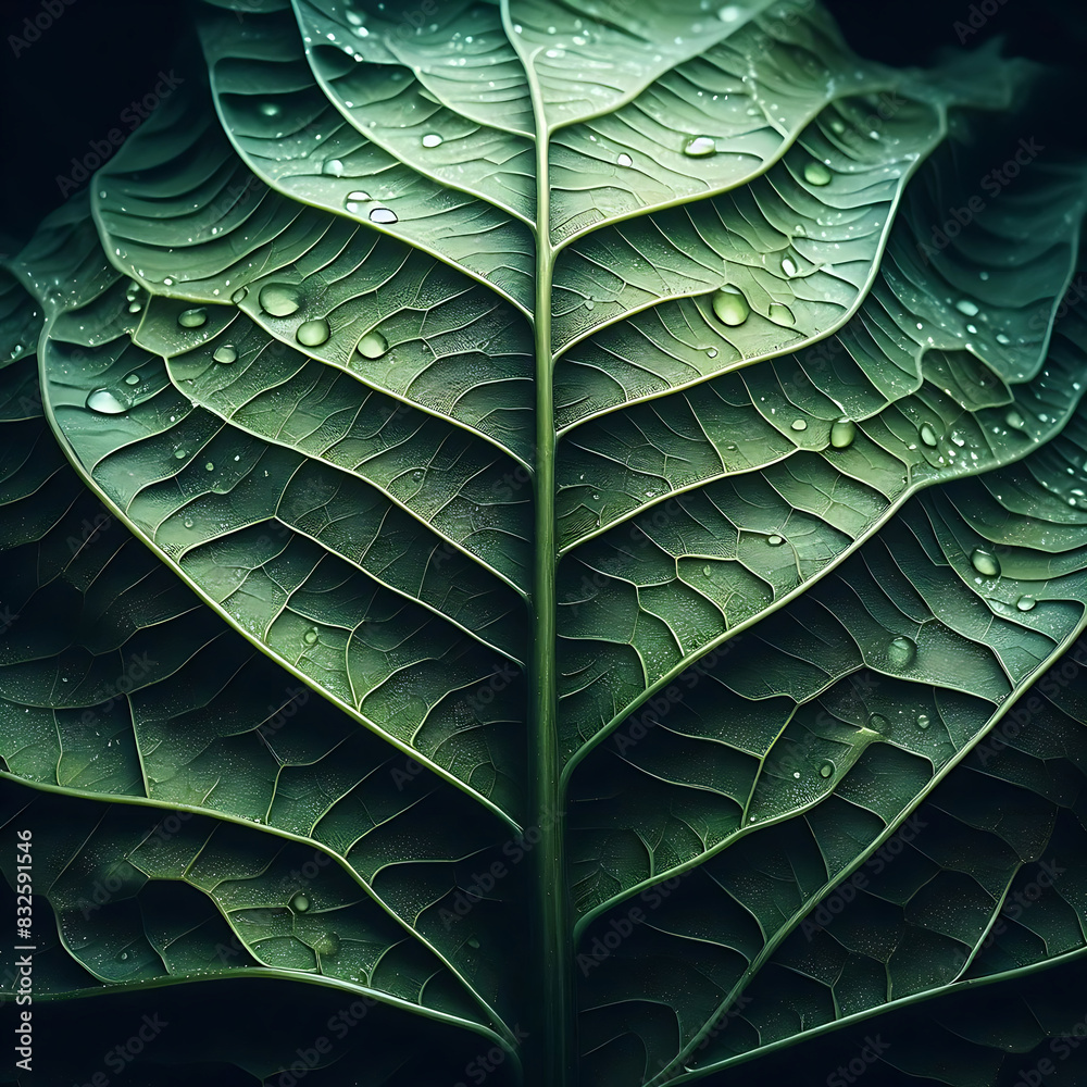 Fototapeta premium Leaf close-up with water droplets