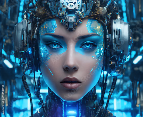 A woman with blue paint on her face, cyberpunk art, with futuristic gear and helmet, avatar image
