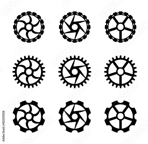 Black and white gears. Working mechanism vector.