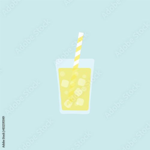 lemon soda with a straw on a blue background