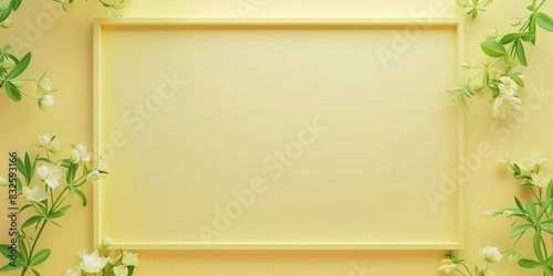 Empty frame with flowers on a yellow background photo