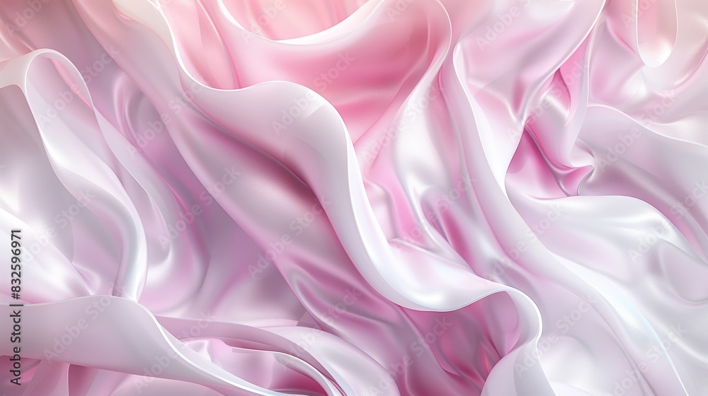 Obraz premium An abstract fluid shapes, flowing fabric-like textures in soft pink and white tones.