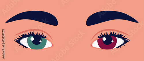 Different colored eyes close up. Heterochromia. Green blue and brown eye colors. Multicolored retina, retina of different colors
