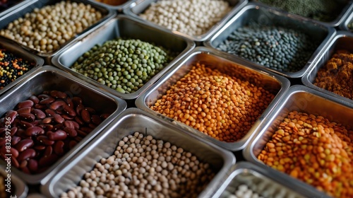 Beans peas and lentils in metallic containers Nutrient rich food