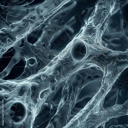Closeup of collagen fibers under a microscope, showing their intricate structure photo