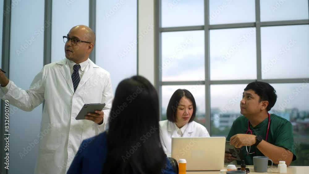 Chief doctor planning and training on workflow for management with team using technology tablet, medical staff meeting and brainstorming about discussion of medicine for healthcare using technology.
Chief doctor planning and training on workflow for management with team using technology tablet, medical staff meeting and brainstorming about discussion of medicine for healthcare using technology.