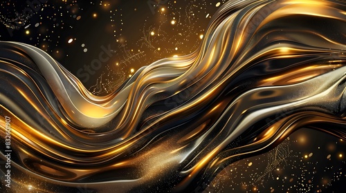 Decadent Golden Abstract Composition with Hypnotic Flowing Motifs for Lavish Event Pass Design