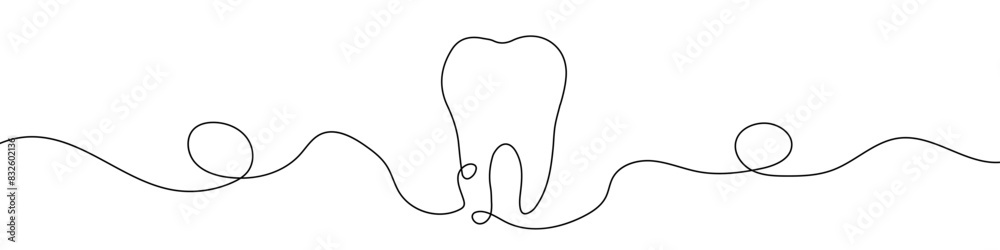 Obraz premium Continuous drawn one line of the tooth. Vector illustration.