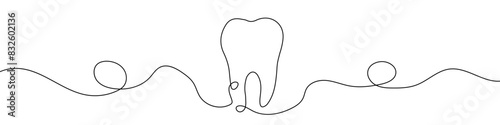 Continuous drawn one line of the tooth. Vector illustration.