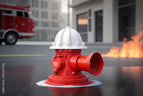 hydrant fire illustration front 3d white isolated view three-dimensional art cartoon city clean clip colours cut cut-out danger department emergency equipment fireman