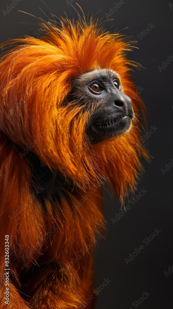 A close-up view of a Golden Lion Tamarin monkey with bright orange hair A close-up view of a Golden Lion Tamarin monkey with bright orange hair