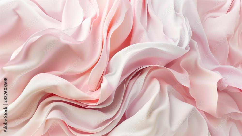 Obraz premium An abstract fluid shapes, flowing fabric-like textures in soft pink and white tones.
