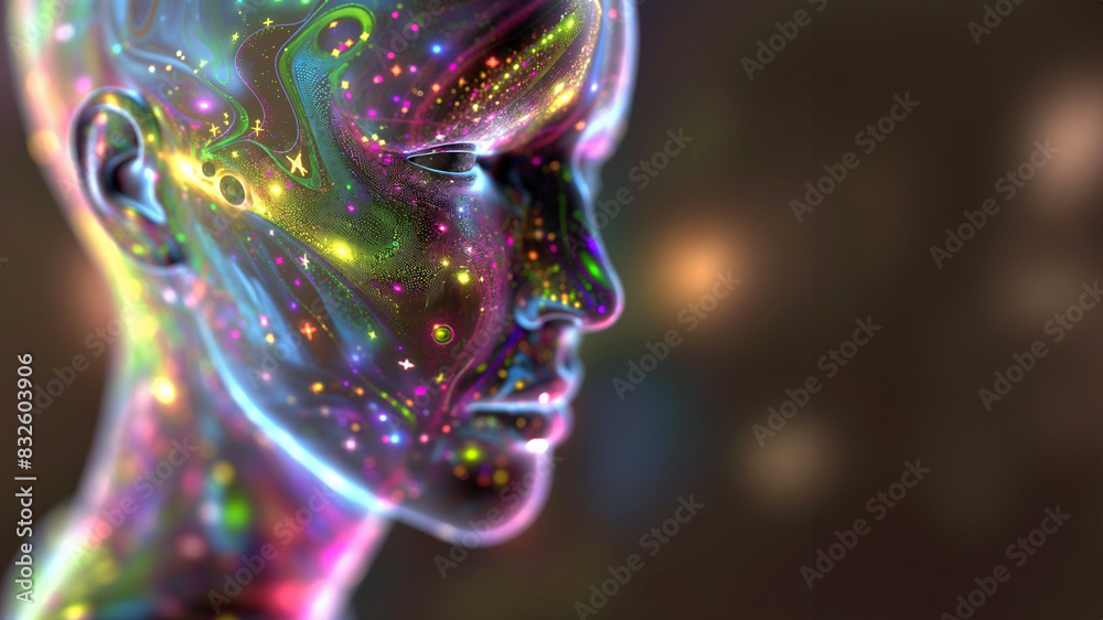 Kopf mit leuchtenden Neon Farben als Kunstvolles Hintergrundmotiv und Poster Kopf mit leuchtenden Neon Farben als Kunstvolles Hintergrundmotiv und Poster
