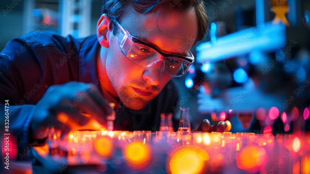 A high-resolution photograph of a scientist working in a laboratory, assembling an electrochemical cell with precision, showcasing the meticulous process involved in electrode prep A high-resolution photograph of a scientist working in a laboratory, assembling an electrochemical cell with precision, showcasing the meticulous process involved in electrode prep