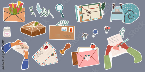 Принти на полотні Various Envelopes with mail, postmarks, Postcards sticker pack