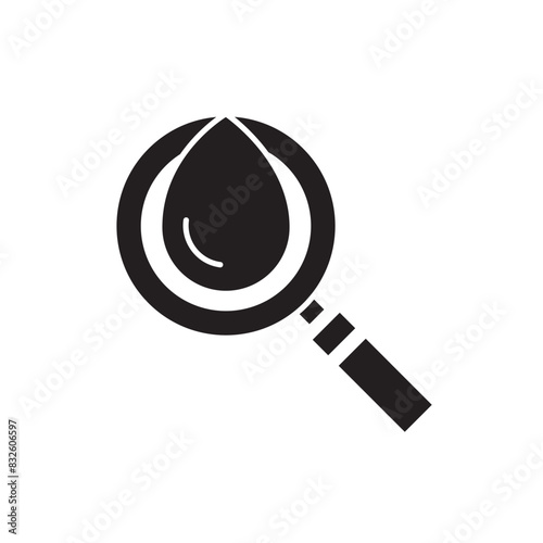 Drop and magnifying glass, search for water icon design, isolated on white background, vector illustration