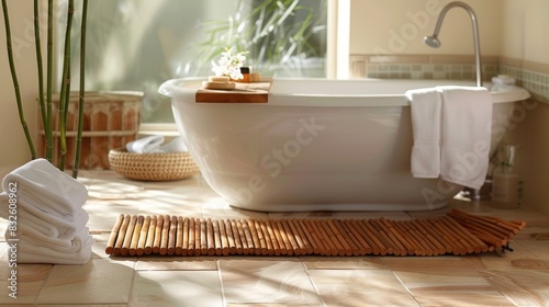 A bamboo bath mat adding a touch of nature to your bathroom decor.