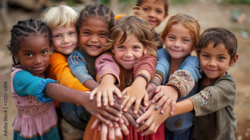 Children Smiling And Holding Hands In A Circle Outdoors