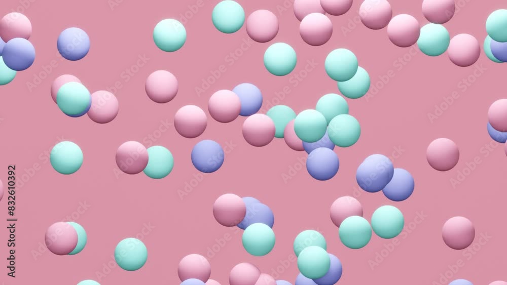 Pink abstract background with flying colored balls. Minimal modern motion design. Abstract animation Pink abstract background with flying colored balls. Minimal modern motion design. Abstract animation