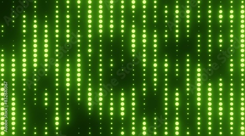 Dynamic green 3D abstract background with blurred dots. Technology abctract backdrop with LED neon light lines, 3D rendering photo