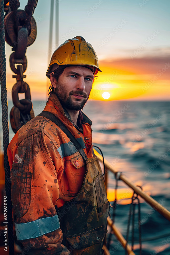 a man in overalls on the background of the ocean a man in overalls on the background of the ocean